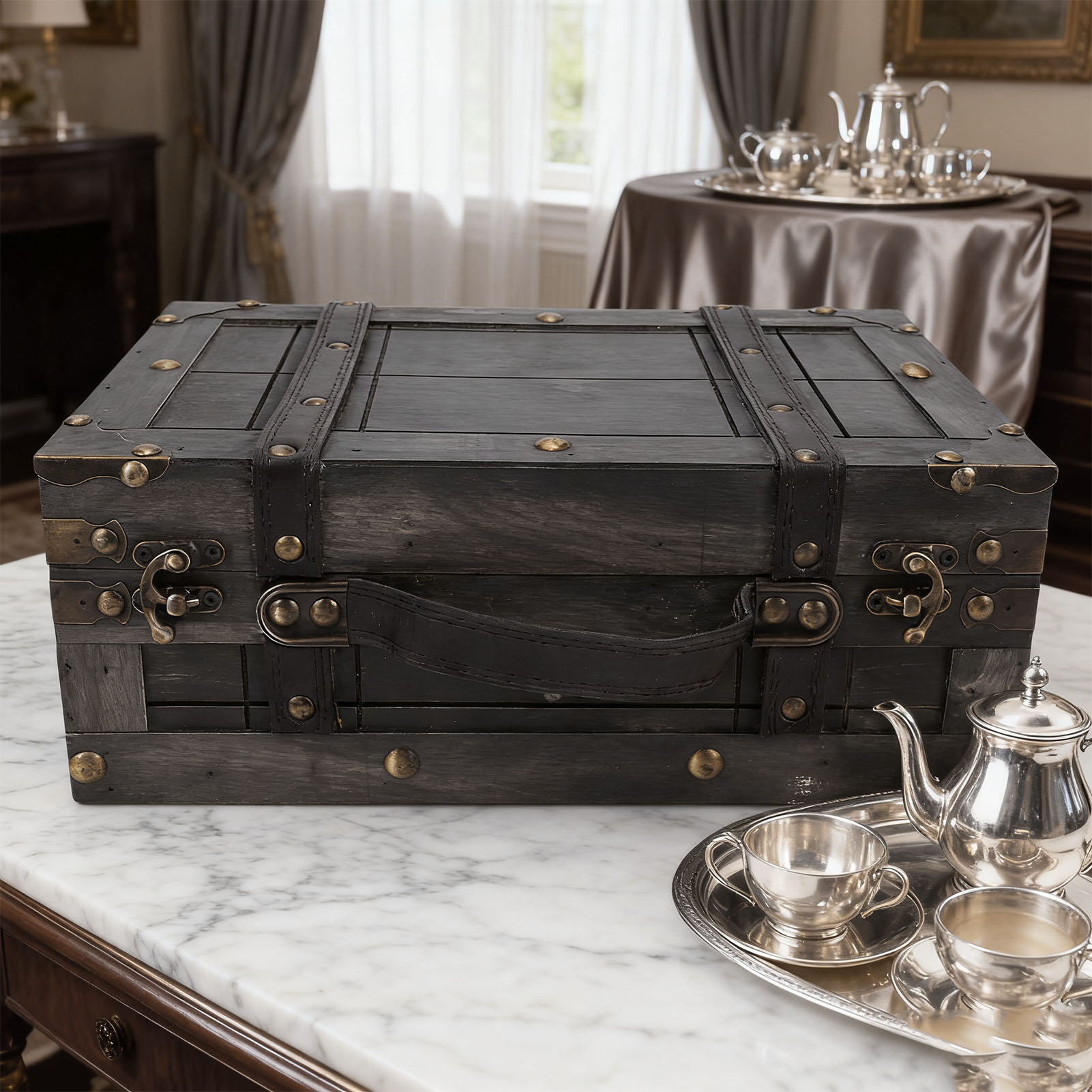 Retro Vintage Trunk Suitcase - Baule in Legno Vintage con Coperchio,